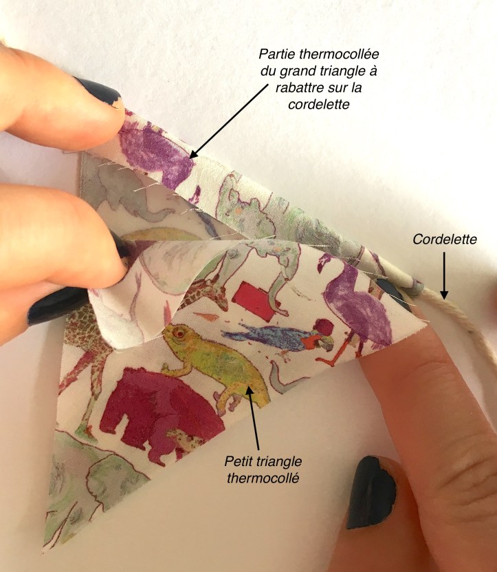Montage du fanion avec tissu à motif placé